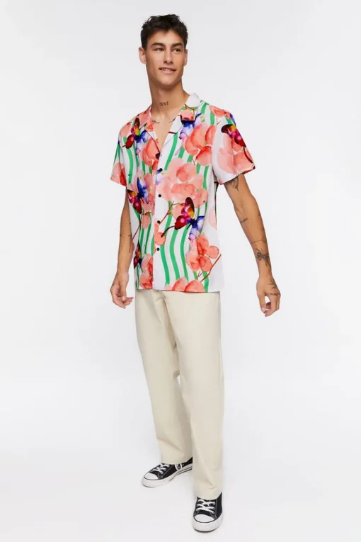 Watercolor Floral Butterfly Print Shirt
