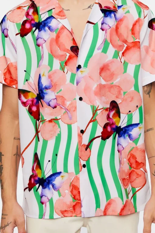 Watercolor Floral Butterfly Print Shirt