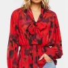 Watercolor Floral Tie-Neck Top