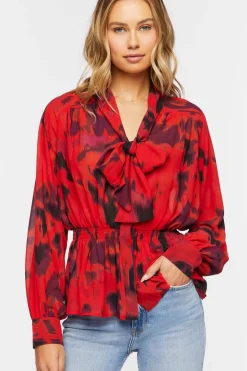 Watercolor Floral Tie-Neck Top