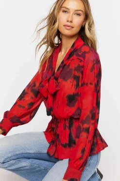 Watercolor Floral Tie-Neck Top