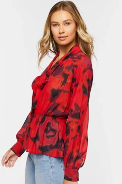 Watercolor Floral Tie-Neck Top