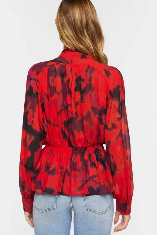 Watercolor Floral Tie-Neck Top