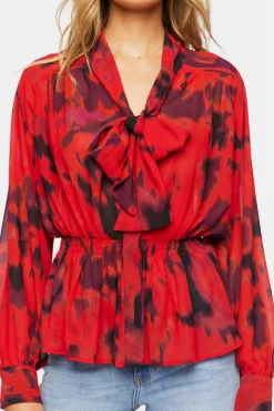Watercolor Floral Tie-Neck Top