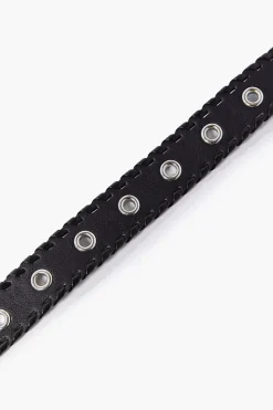 Whipstitched Faux Leather Grommet Belt