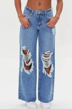 Wide-Leg Distressed Jeans