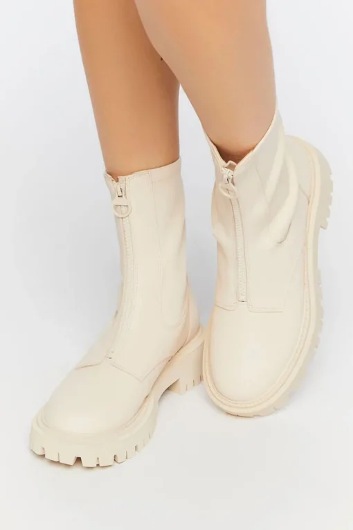Zip-Front Faux Leather Booties