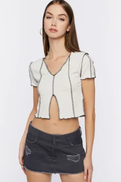 Zip-Hem Denim Mini Skirt