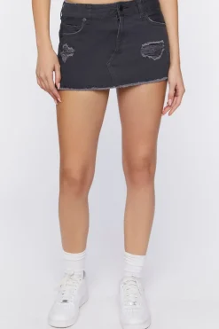 Zip-Hem Denim Mini Skirt