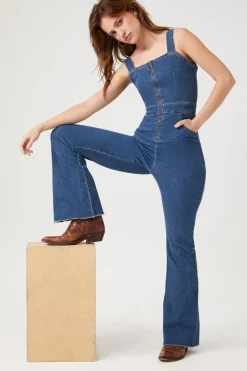 Zip-Up Denim Jumpsuit