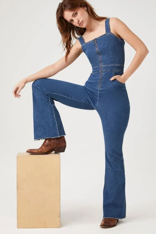 Zip-Up Denim Jumpsuit