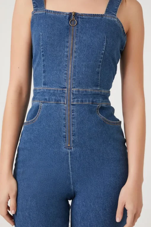 Zip-Up Denim Jumpsuit